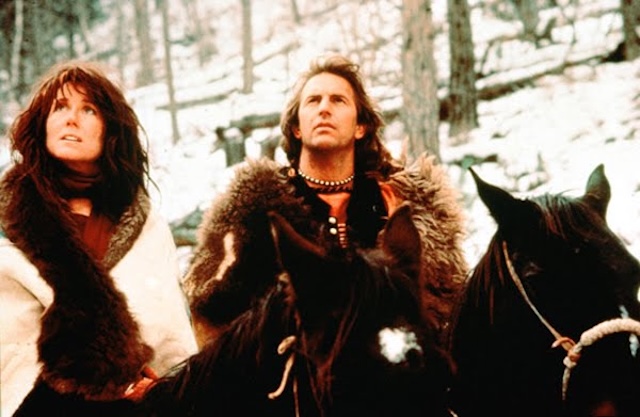 The iconic shot from Dances with Wolves, featuring a character in traditional attire, embodying the spirit of the Western frontier