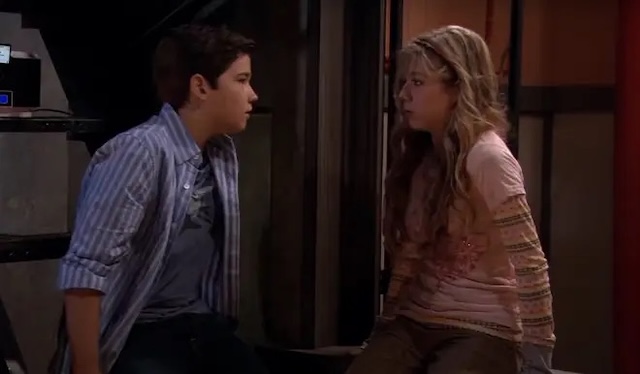 The memorable moment from iCarly, when Sam and Freddie shared their first kiss on screen