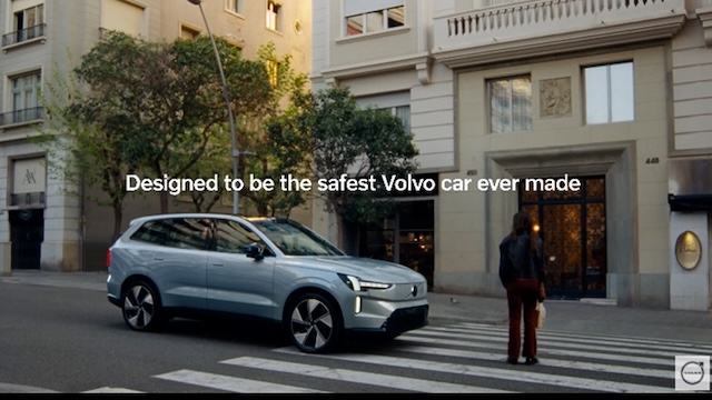 The all-electric Volvo EX90 SUV, designed to be the safest car ever made, showcased in the company’s latest ad