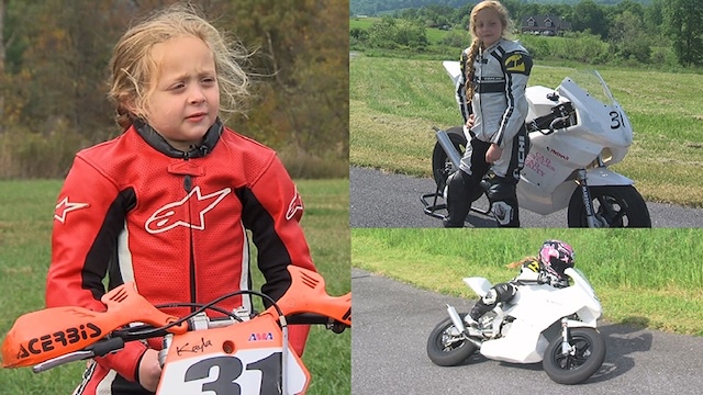 A young Kayla Yaakov, already showing her promise in motorcycle racing at an early age, preparing for the ride of her life