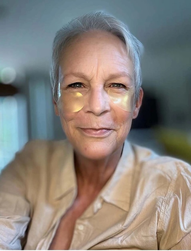 Jamie Lee Curtis flaunts her natural radiance with under-eye patches, sharing a candid moment with her fans