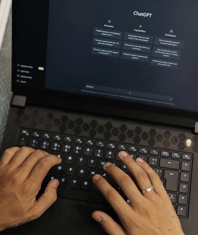 A close-up of hands typing into ChatGPT, showcasing the interaction that led to life-saving advice