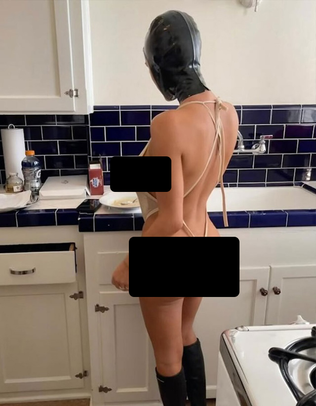 A revealing thong one-piece and latex mask had fans questioning Bianca’s well-being in Kanye’s Instagram post