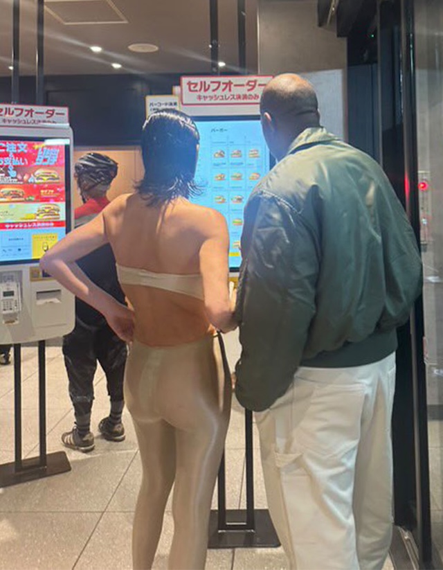 Bianca wears sheer spandex leggings, without underwear, for a McDonald’s date with Kanye in Tokyo