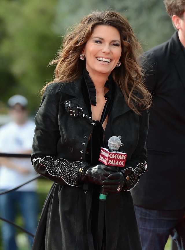 Shania Twain celebrates her arrival at Caesars Palace in 2012, marking a major milestone in her career