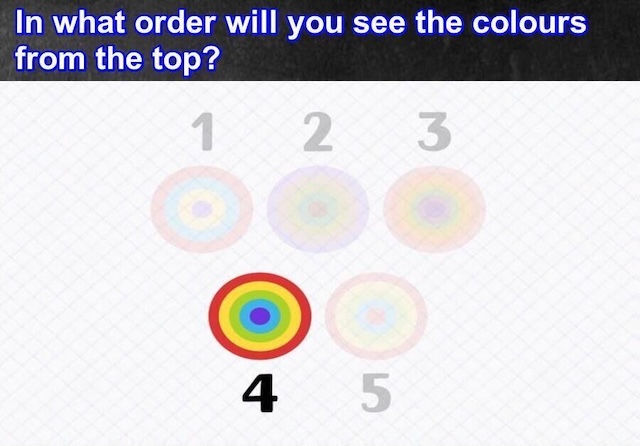 The answer revealed: Option 4 shows the correct order of colors as viewed from the top. Did you get it right?