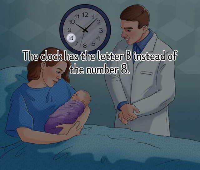 The flaw in the picture is that the clock shows the letter B instead of the number 8! Did you spot it right away? This small error can easily go unnoticed, but it’s the key to solving the puzzle