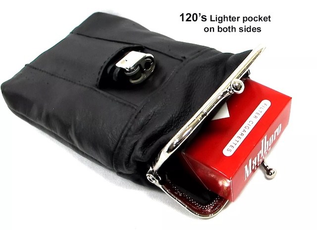 Designed for efficiency, the black vintage cigarette purse snugly holds a pack of cigarettes and a lighter with ease