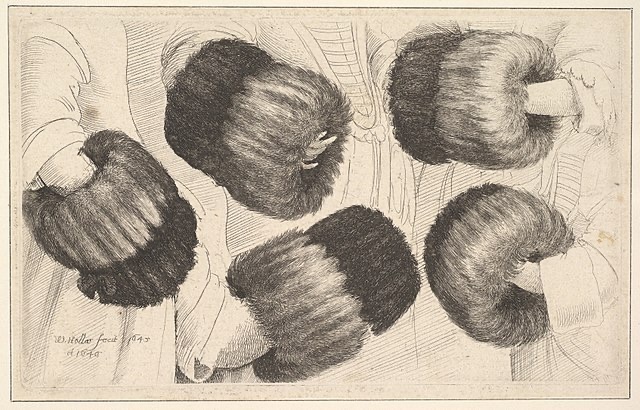 Vintage sketch of multiple fur hand muffs – a reminder of their widespread use and popularity among the stylish elite of earlier centuries