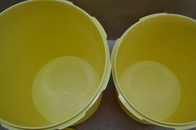 Inside view of vintage Tupperware containers, revealing the simple, durable design that made them a household essential. They were perfect for keeping food fresh and organized