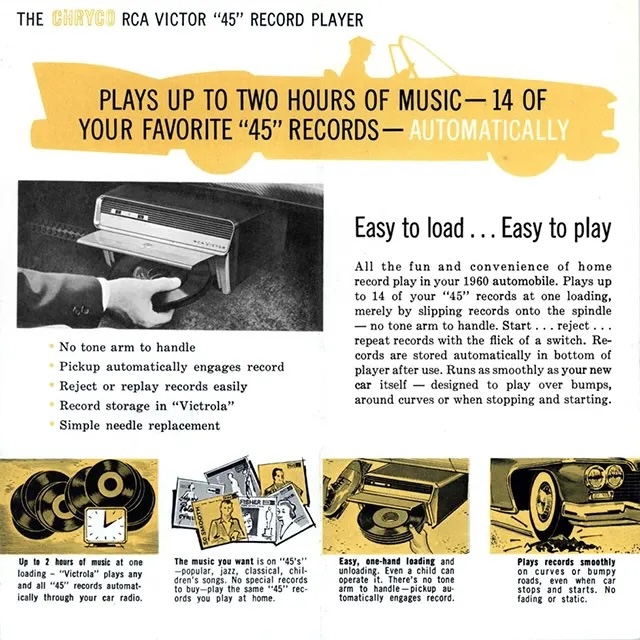 An advertisement for the RCA Auto Victrola, designed to play standard 45-rpm singles