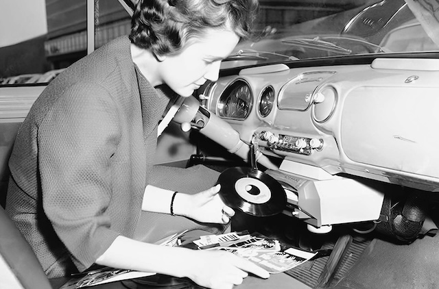 Cruising the highway with a turntable spinning your favorite tunes in the car