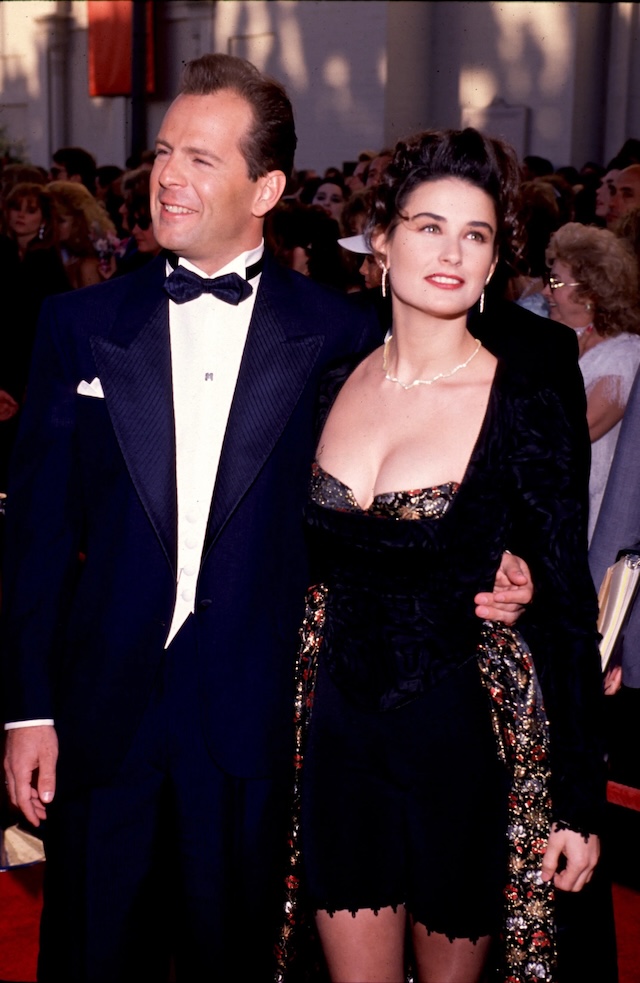 Moore exuded glamour in soft curls and a bustier dress with then-husband Bruce Willis at the 1988 Emmy Awards