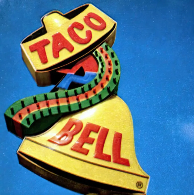 A 1972 vintage Taco Bell sign, showcasing the brand’s nostalgic logo and vibrant style, which played a part in the chain's growing popularity.