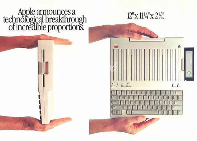 A captivating 1980s ad for the Apple IIc, highlighting its compact form and portability, revolutionizing personal computing for the average user.