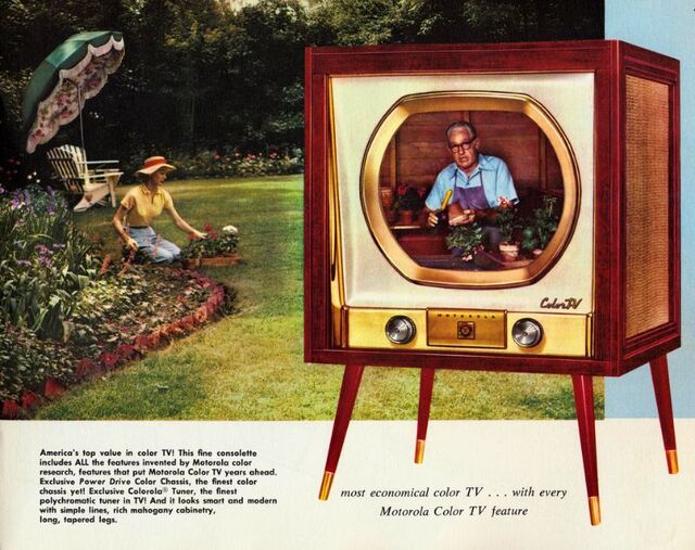 Motorola Color TV Console, 1956: The dawn of color television, adding vibrancy and life to your viewing experience.