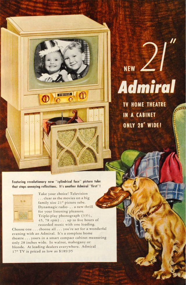 New 21″ Admiral TV, 1952: A larger screen, more stunning visuals, and an essential upgrade for the modern living room.