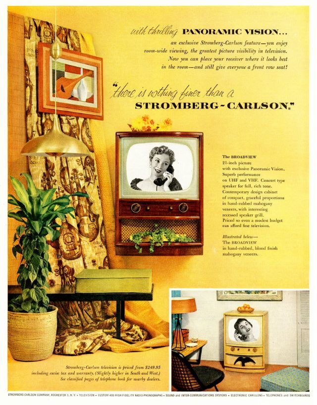 Stromberg-Carlson Television with Thrilling Panoramic Vision, 1954: A panoramic revolution that offered a wider view of your favorite shows.