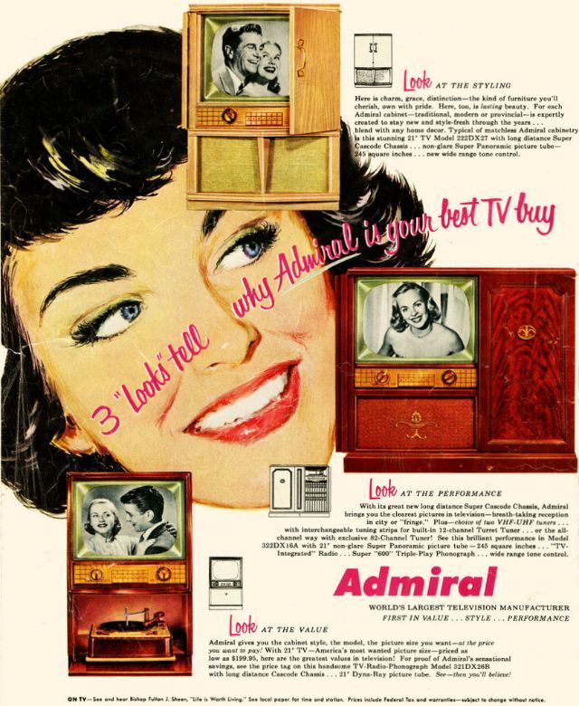 Three “looks” to show why Admiral was the best TV buy in 1953: A glimpse into design innovation and functionality.