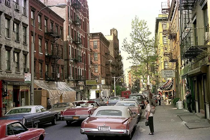 A glimpse of Mulberry Street at Hester, facing north in 1975, through the lens of Nick DeWolf.