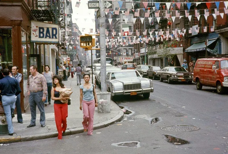 A look down Spring Street at Mulberry, facing west in 1976, revealing a scene of old New York.