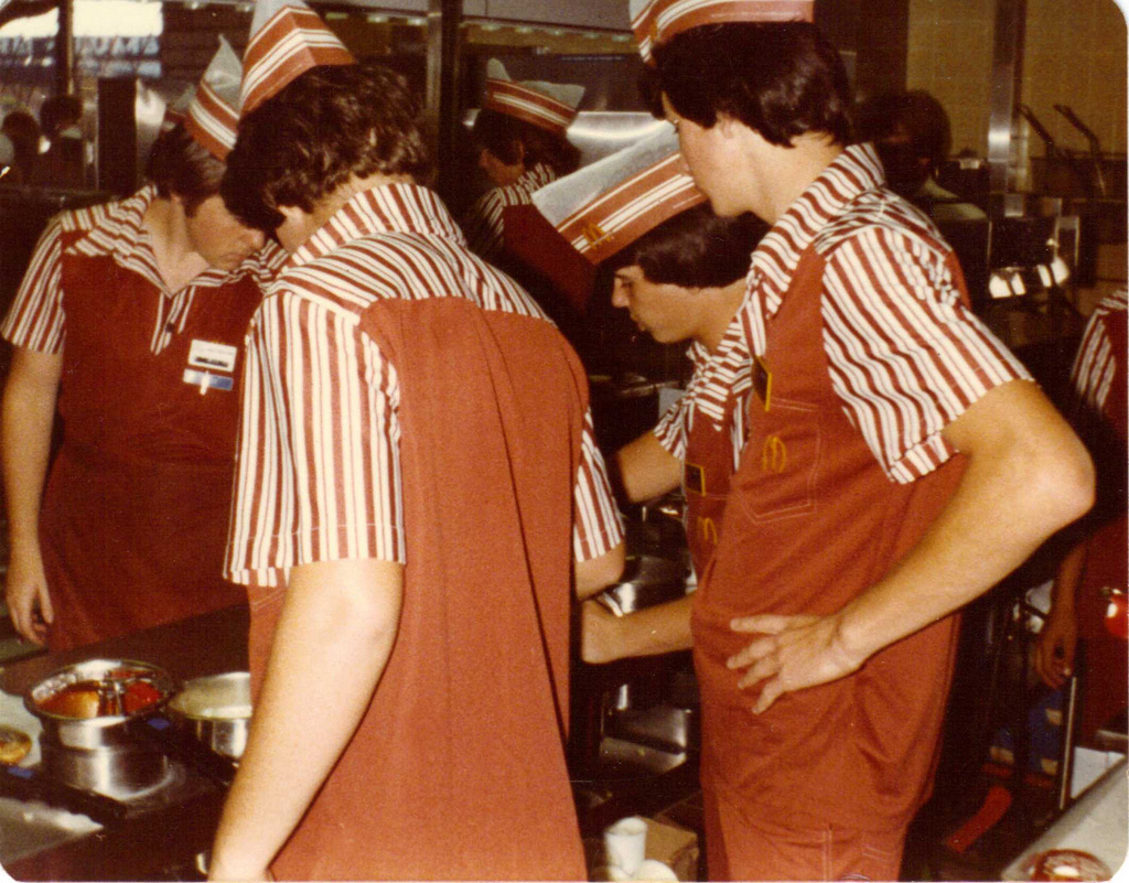 Another shot of the grill crew in Caldwell, Idaho, capturing the heart of McDonald's kitchen operations in 1980.