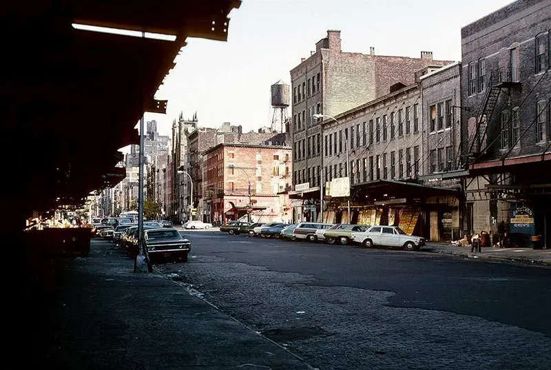 Fourteenth Street between Ninth and Tenth Avenues, facing east in 1976, as seen through the lens of Eugene Gannon.