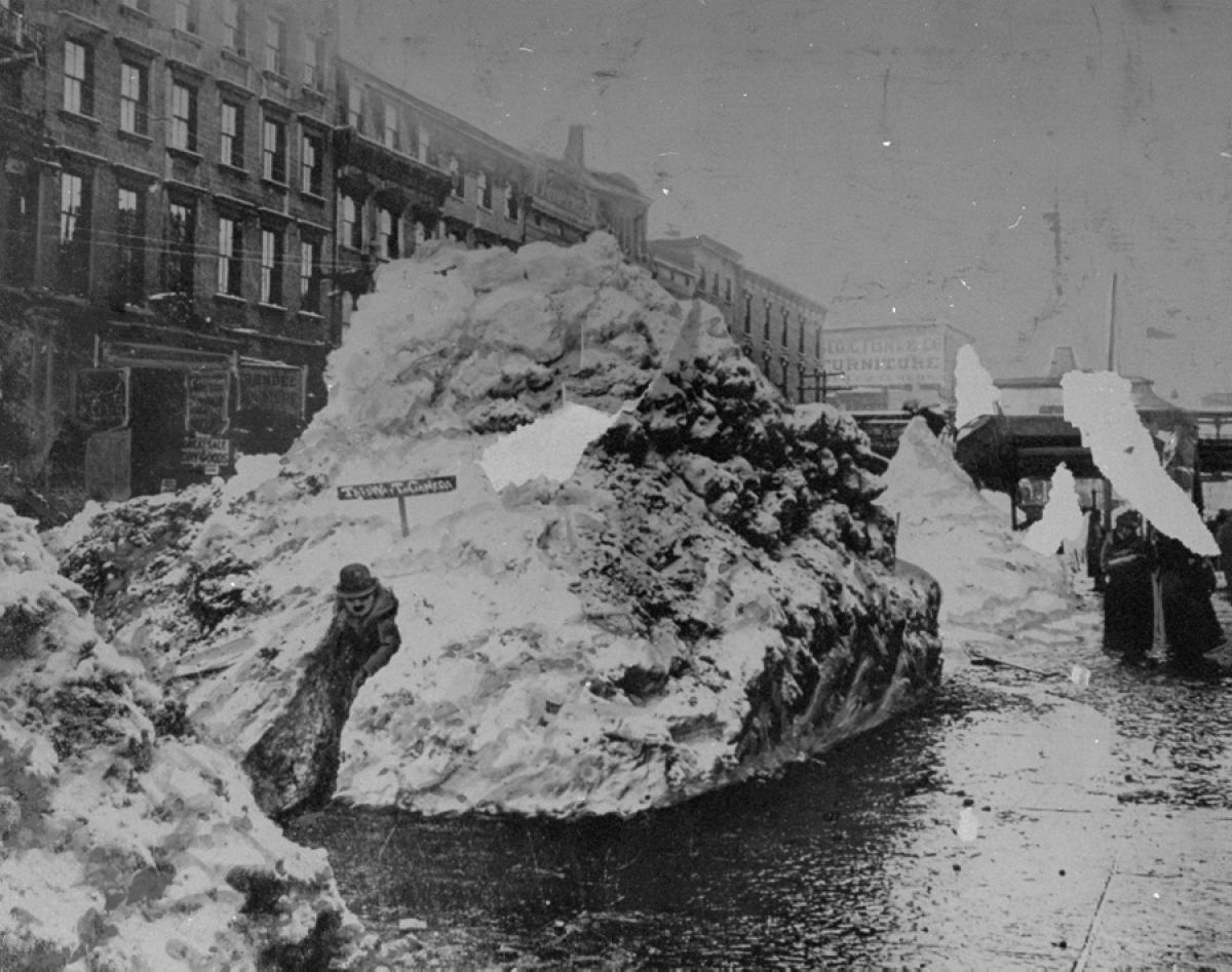 The legendary Blizzard of 1888 buried New York City and New Jersey under 40-50 inches of snow, leaving behind towering snow piles in the heart of the Big Apple.