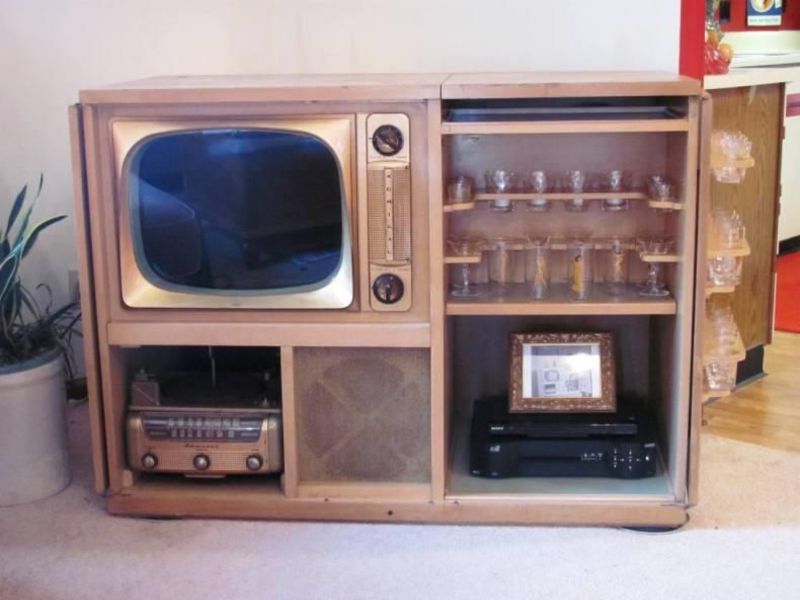 The lid of the cabinet could be transformed into a serving tray for cocktails, making it the ultimate entertainment center. 