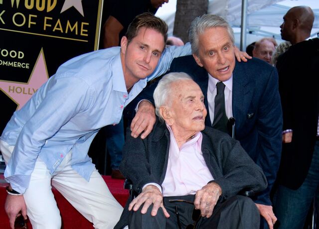Three generations of the Douglas family: Cameron Douglas, Kirk Douglas, and Michael Douglas, proudly attending the ceremony where Michael was honored with a star on the Hollywood Walk of Fame on November 6, 2018.