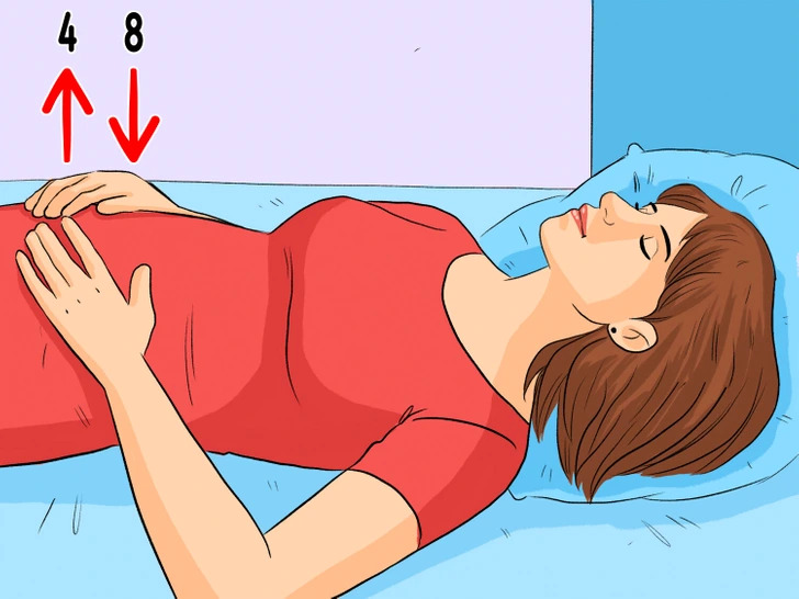 Illustration of the lying position for practicing the 4-7-8 breathing technique to relax and fall asleep faster.