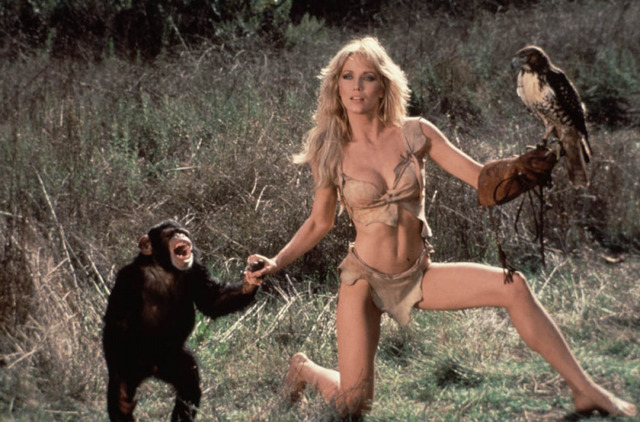 Tanya Roberts as Sheena, the fearless jungle queen, ready for adventure.
