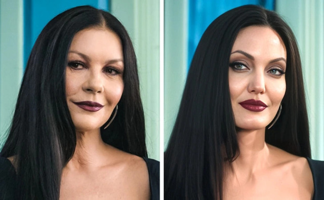 Angelina Jolie embodies the dark elegance of Morticia Addams.