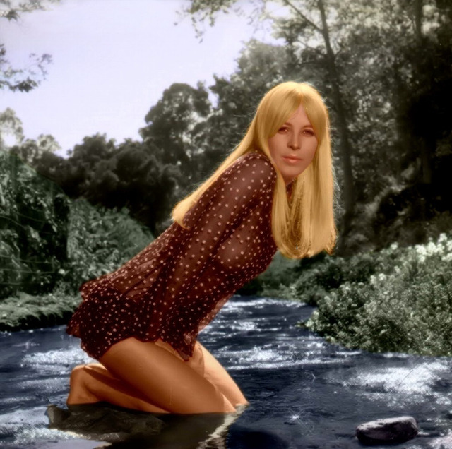 Liv Lindeland gazes through a fence, her piercing eyes capturing the viewer’s attention with their depth and allure.