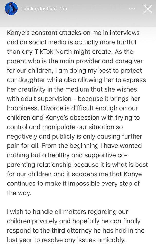 In response to Kanye’s disapproval, Kim explained that she saw nothing wrong with allowing North to express herself creatively through social media