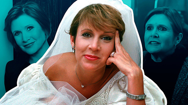 Carrie Fisher, photographed later in life, showing her confidence and wisdom.