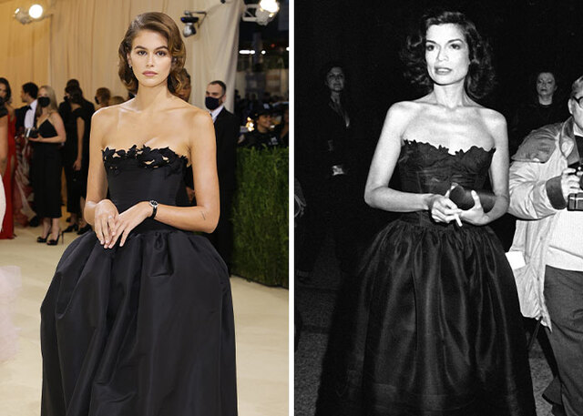 Examine Kaia Gerber’s Met Gala look inspired by Bianca Jagger’s 1981 Dior gown and if she captured the original coolness.
