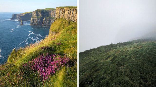 Expectation vs. reality of visiting the Cliffs of Moher.