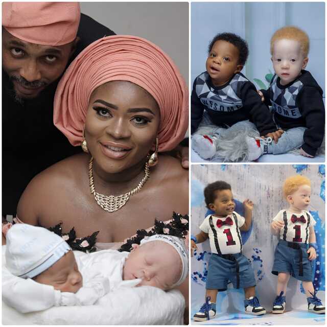 Stacy and Babajide proudly pose with their newborn twins, Daniel and David, highlighting the bond of love between the family.