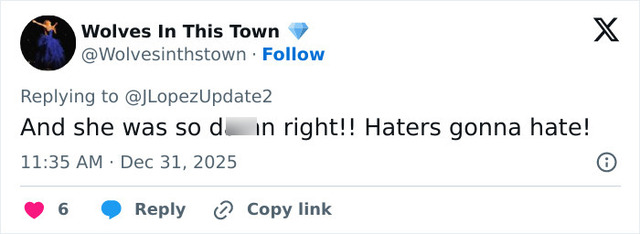 A fan supports Jennifer Lopez’s bold fashion choices, reinforcing that haters will always criticize, but Lopez stays true to herself.