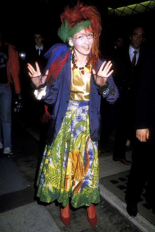 Cyndi Lauper (1984) established the blueprint for weird Grammy fashion with her eclectic and colorful 80s aesthetic.