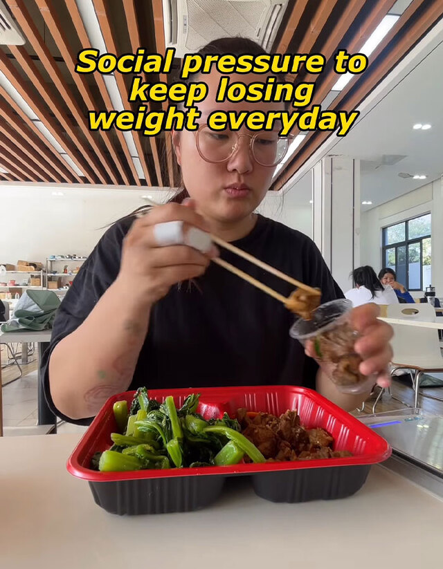 Continuing to track and weigh food portions despite illness due to the intense social pressure to lose weight.