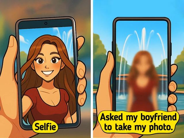 The Photography Gap: Her selfies look glorious, but her boyfriend’s photos are absolute chaos.